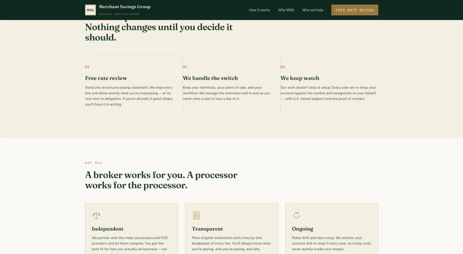 Merchant Savings Group website section