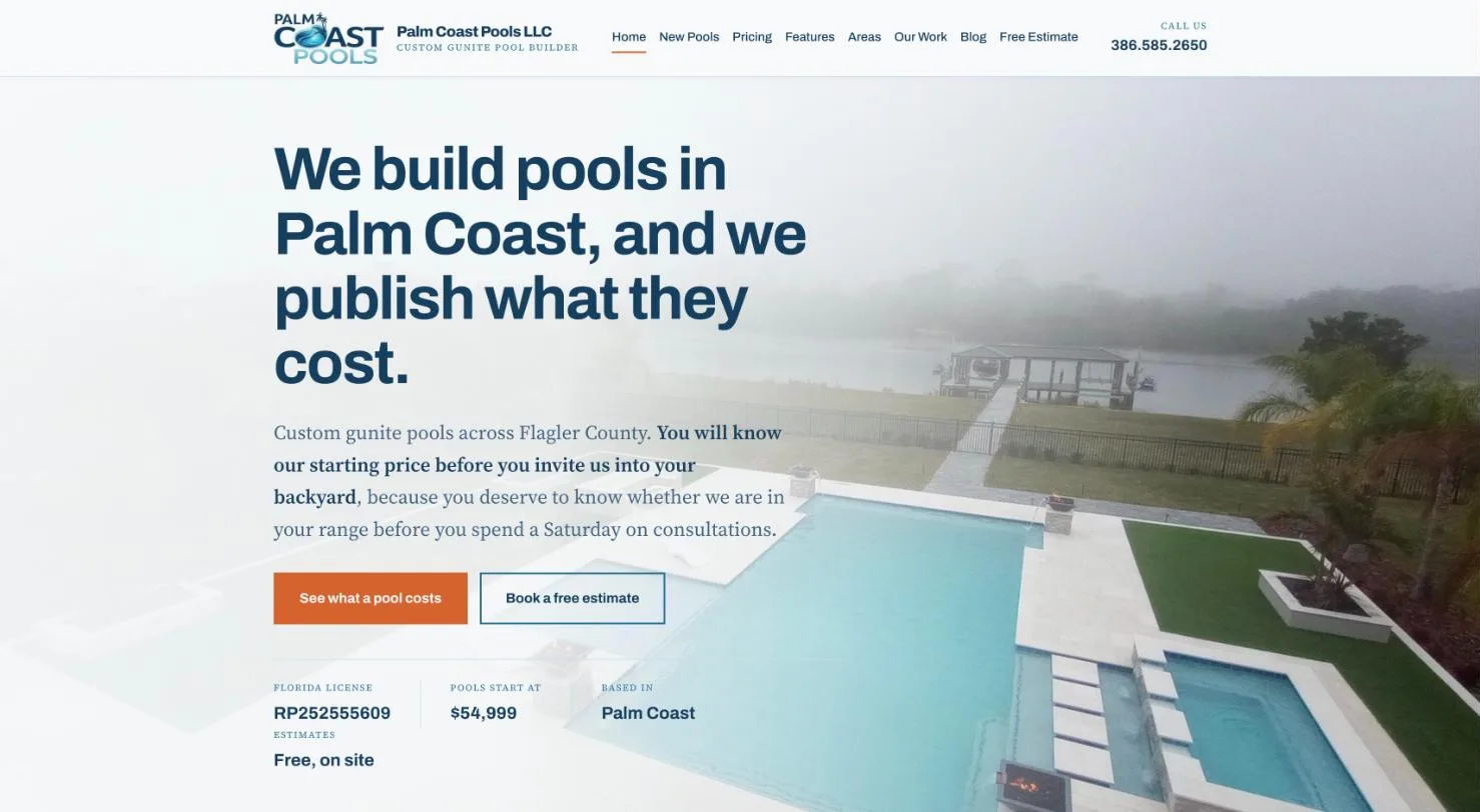 Palm Coast Pools homepage